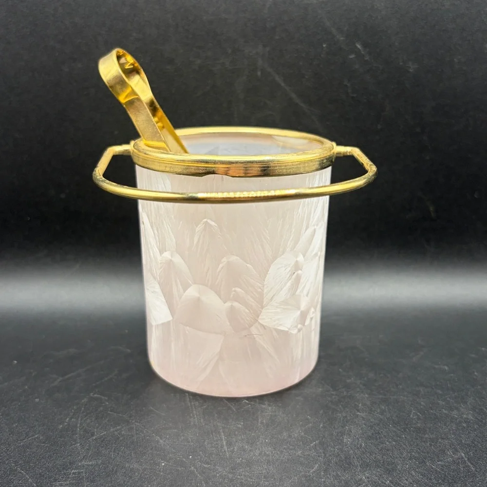 Vintage Creazioni Italy Personal Hand Painted Frosted Floral Ice Bucket w Tongs
